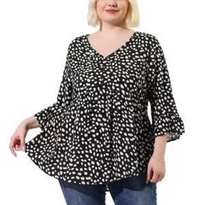 Agnes Orinda NWT plus size V-neck 3/4 flounce sleeve baby doll Blouse S/2X